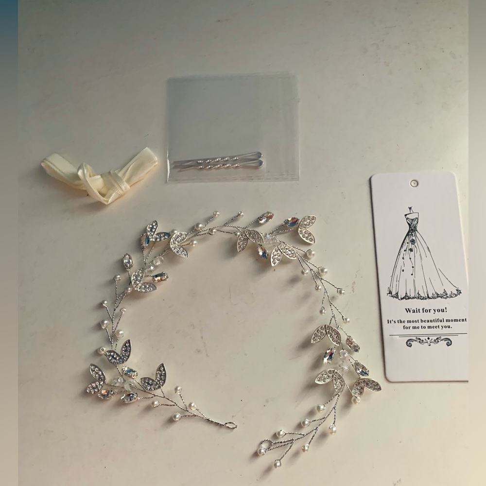Rhinestone & Pearl Headband Headpiece Wedding Event New